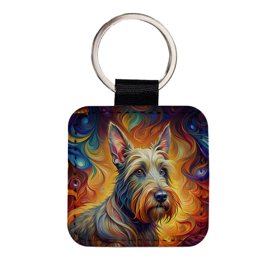 Scottish Terrier Dog Expressionism Art Square Faux Leather Keychain