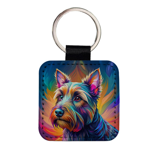 Scottish Terrier Dog Pop Art Square Faux Leather Keychain