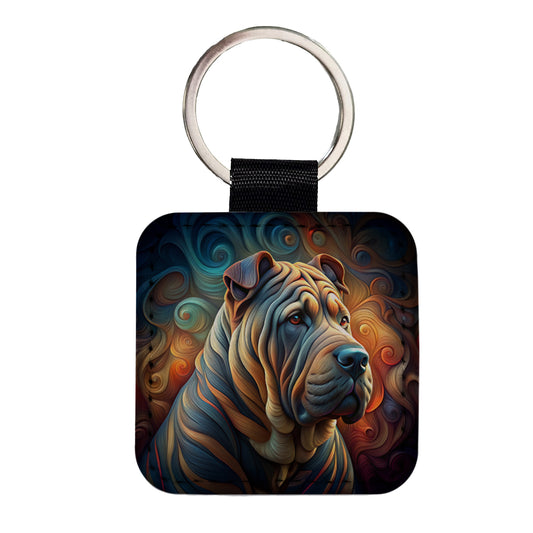 Shar Pei Dog Abstract Art Square Faux Leather Keychain