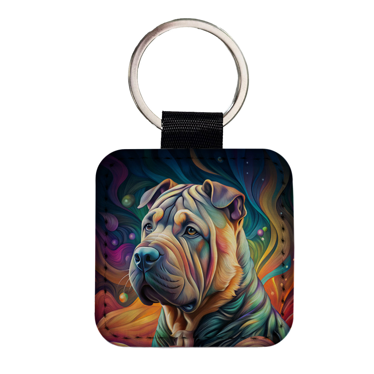 Shar Pei Dog Contemporary Art Square Faux Leather Keychain