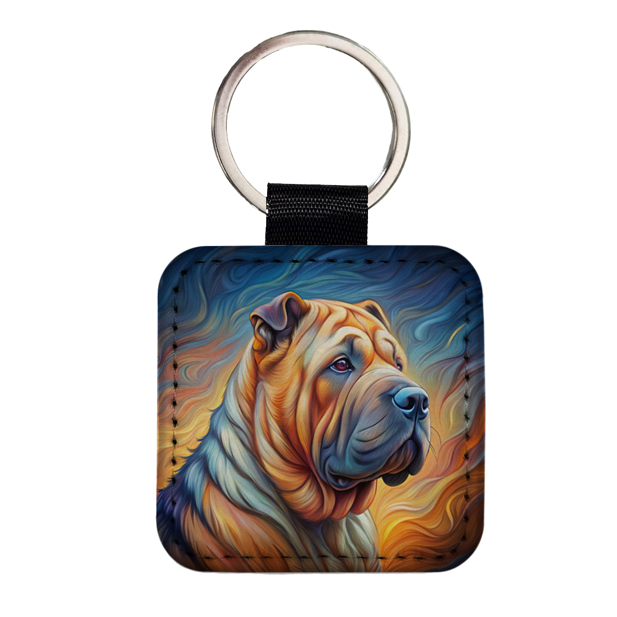 Shar Pei Dog Expressionism Art Square Faux Leather Keychain