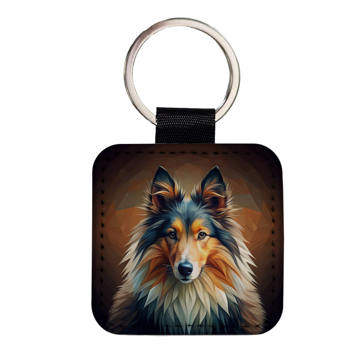 Shetland Sheepdog Sheltie Dog Abstract Stylized Art Square Faux Leather Keychain