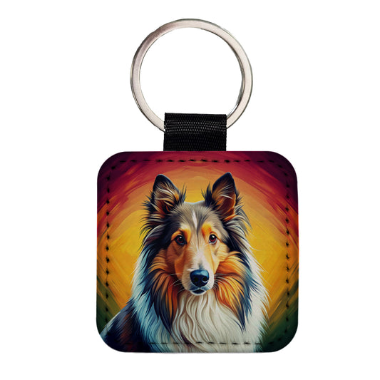 Shetland Sheepdog Sheltie Dog Pop Art Square Faux Leather Keychain