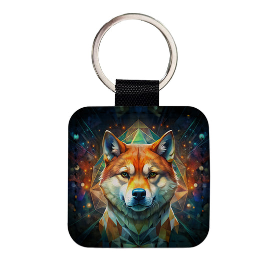 Shiba Inu Dog Abstract Art Square Faux Leather Keychain