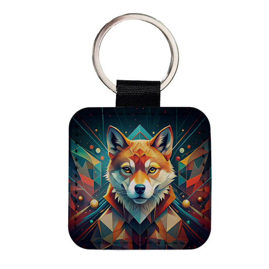 Shiba Inu Dog Abstract Stylized Art Square Faux Leather Keychain