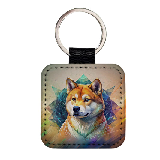 Shiba Inu Dog Contemporary Art Square Faux Leather Keychain
