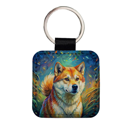 Shiba Inu Dog Expressionism Art Square Faux Leather Keychain