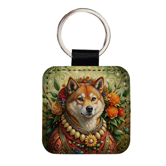 Shiba Inu Dog French Bohemian Art Square Faux Leather Keychain