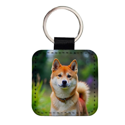 Shiba Inu Dog Photo Square Faux Leather Keychain