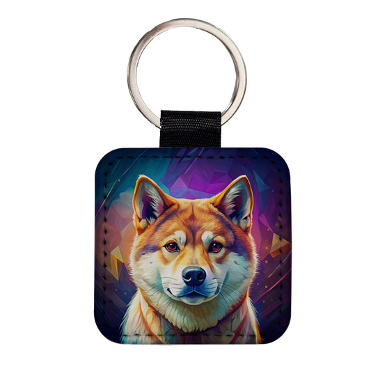 Shiba Inu Dog Pop Art Square Faux Leather Keychain