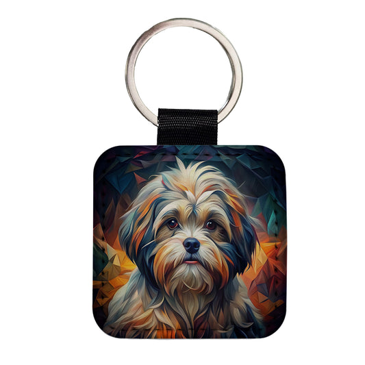 Shih Tzu Dog Abstract Art Square Faux Leather Keychain