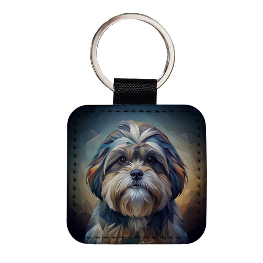 Shih Tzu Dog Abstract Stylized Art Square Faux Leather Keychain