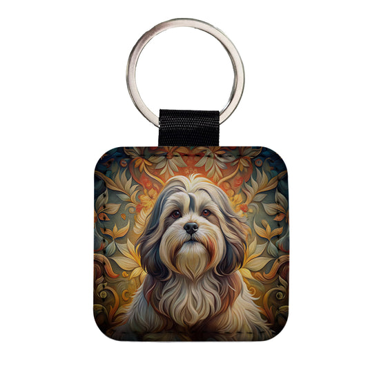 Shih Tzu Dog Art Nouveau Square Faux Leather Keychain