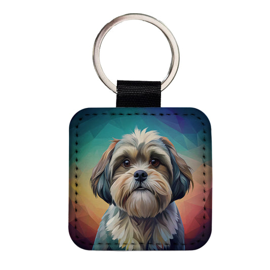 Shih Tzu Dog Contemporary Art Square Faux Leather Keychain