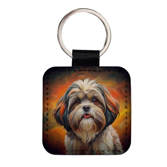 Shih Tzu Dog Expressionism Art Square Faux Leather Keychain