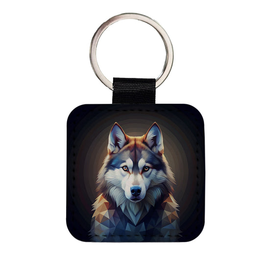 Siberian Husky Dog Abstract Stylized Art Square Faux Leather Keychain