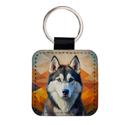 Siberian Husky Dog Contemporary Art Square Faux Leather Keychain