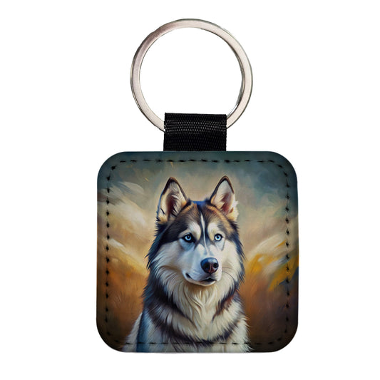 Siberian Husky Dog Expressionism Art Square Faux Leather Keychain