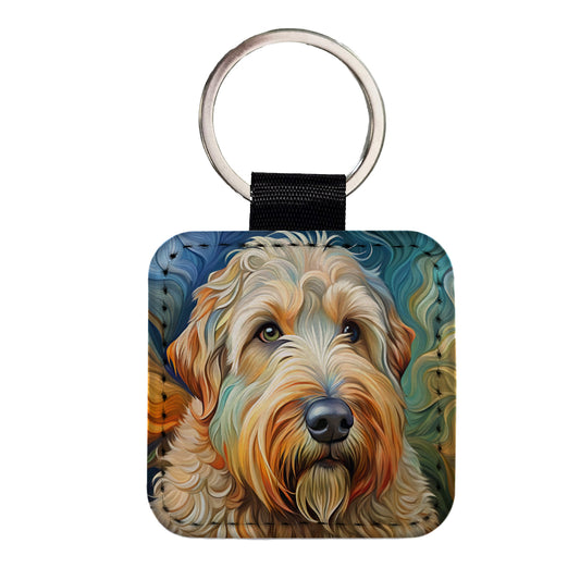 Soft Coated Wheaten Terrier Dog Abstract Art Square Faux Leather Keychain