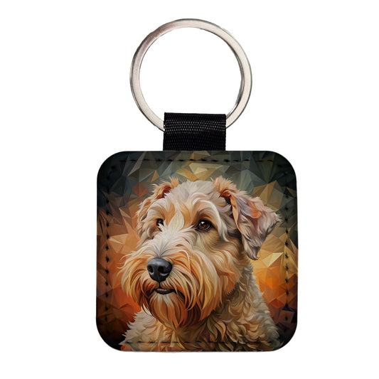 Soft Coated Wheaten Terrier Dog Abstract Stylized Art Square Faux Leather Keychain