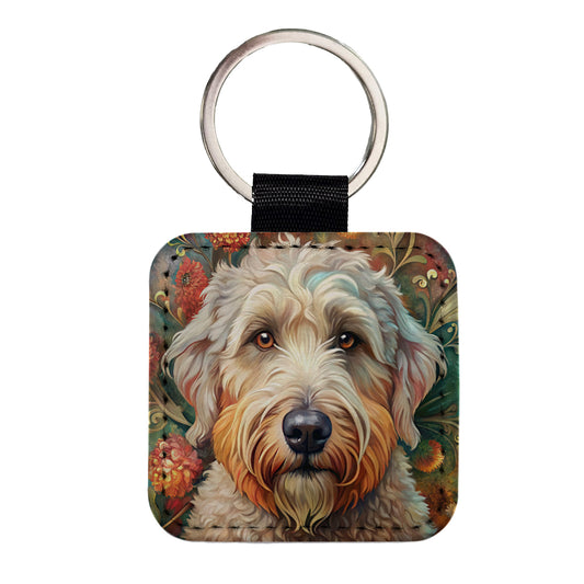 Soft Coated Wheaten Terrier Dog Bohemian Art Square Faux Leather Keychain
