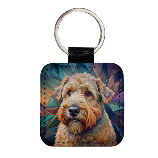 Soft Coated Wheaten Terrier Dog Contemporary Art Square Faux Leather Keychain