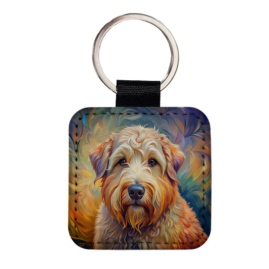 Soft Coated Wheaten Terrier Dog Expressionism Art Square Faux Leather Keychain