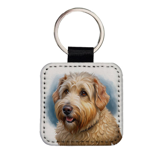 Soft Coated Wheaten Terrier Dog Illustration Square Faux Leather Keychain
