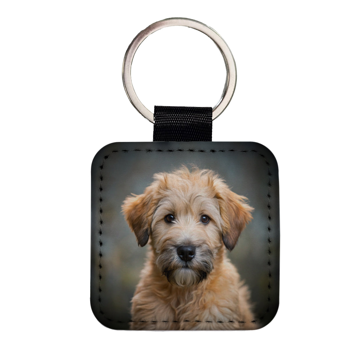 Soft Coated Wheaten Terrier Dog Puppy Photo Square Faux Leather Keychain