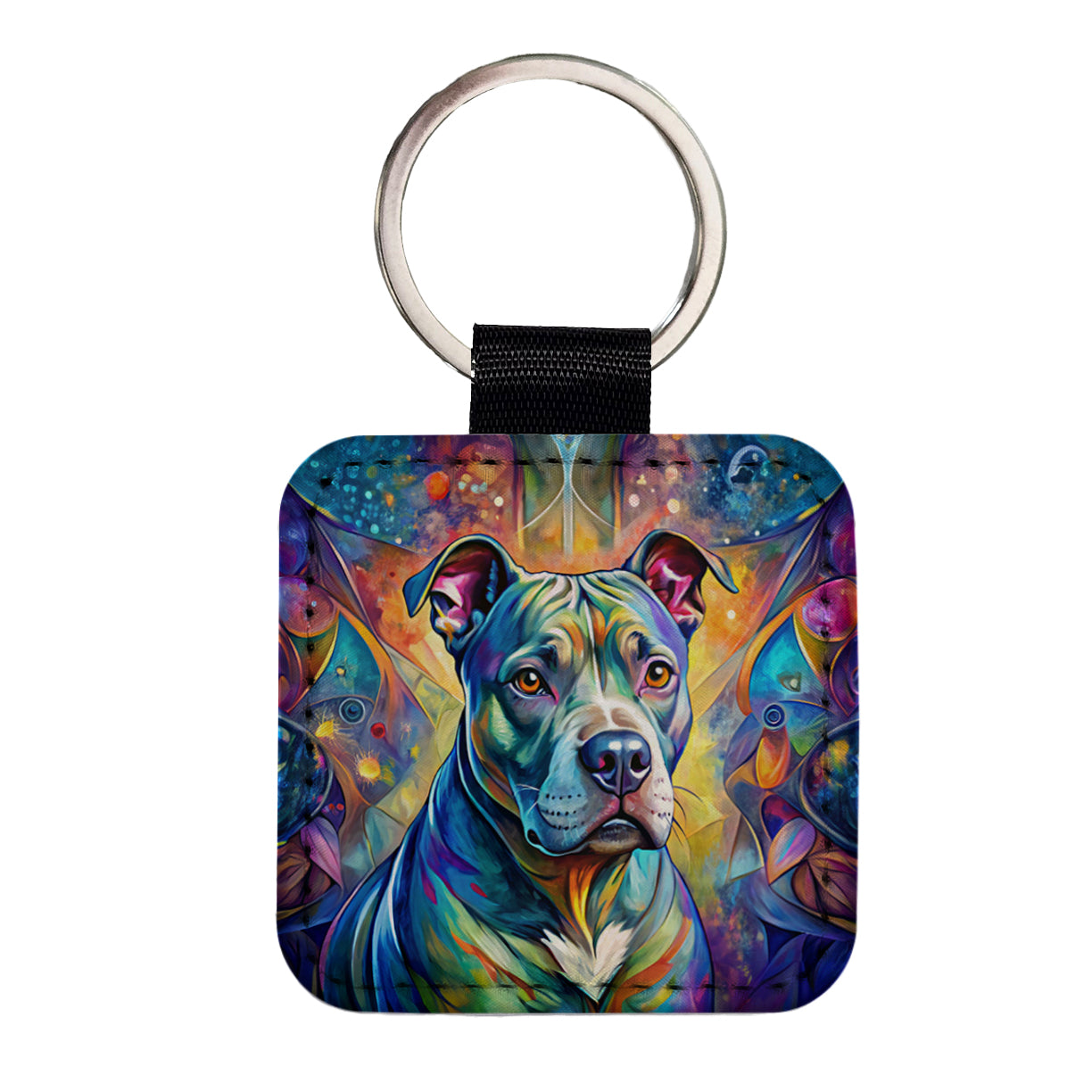 Staffordshire Bull Terrier Staffy Dog Abstract Art Square Faux Leather Keychain