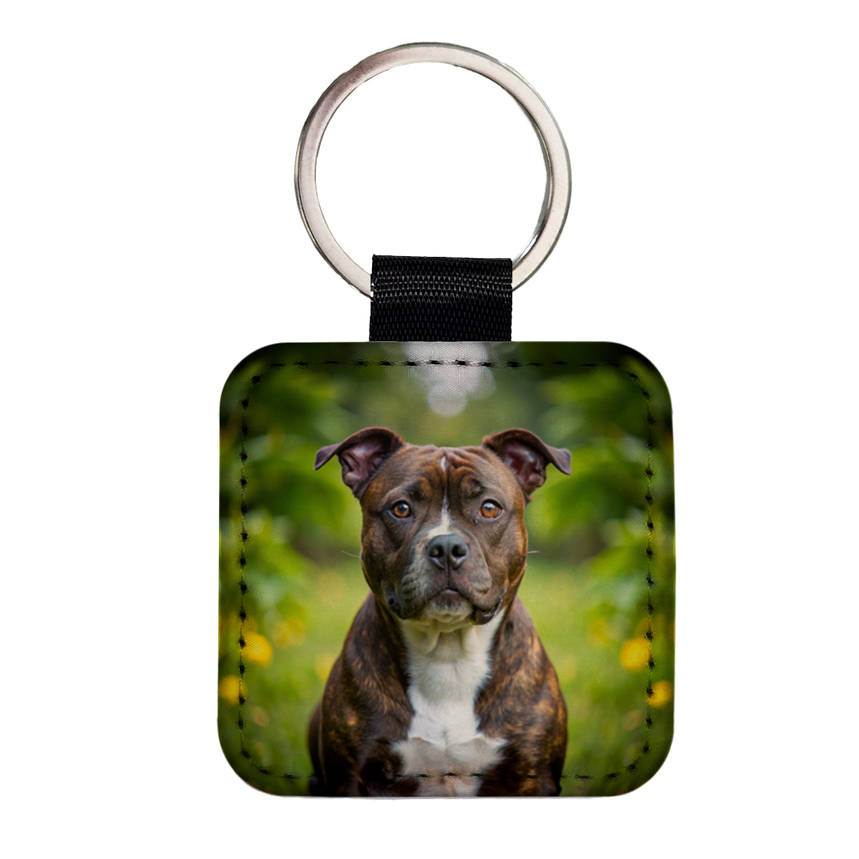 Staffordshire Bull Terrier Staffy Dog Photo Square Faux Leather Keychain