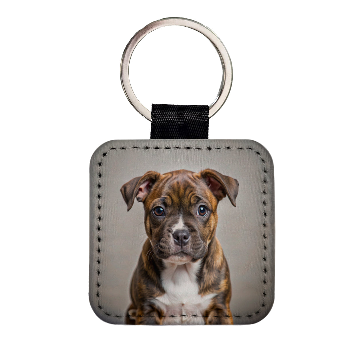 Staffordshire Bull Terrier Staffy Dog Puppy Photo Square Faux Leather Keychain