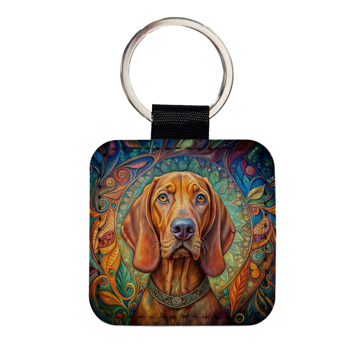 Vizsla Dog Bohemian Art Square Faux Leather Keychain