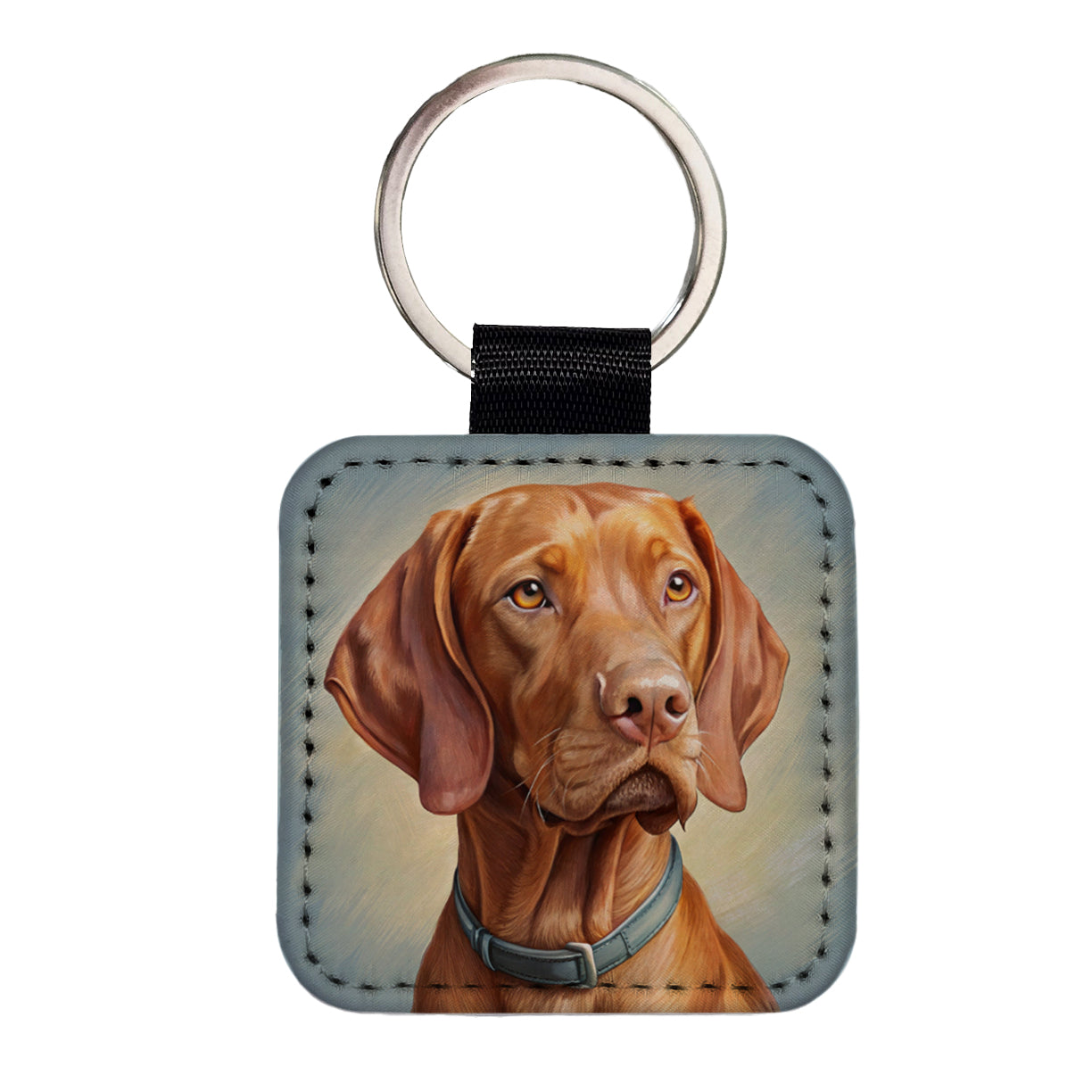 Vizsla Dog Illustration Square Faux Leather Keychain
