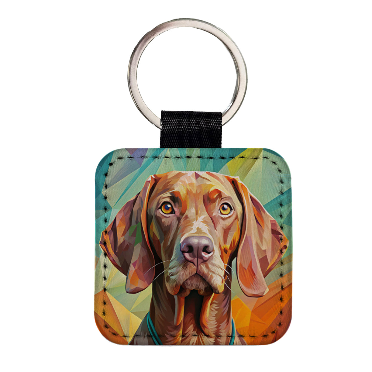 Vizsla Dog Pop Art Square Faux Leather Keychain