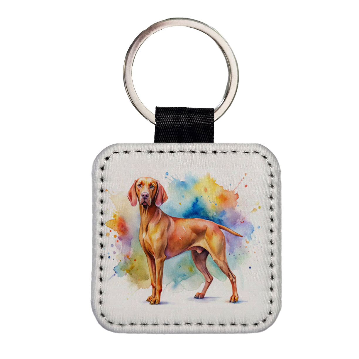 Vizsla Dog Watercolor Style Square Faux Leather Keychain