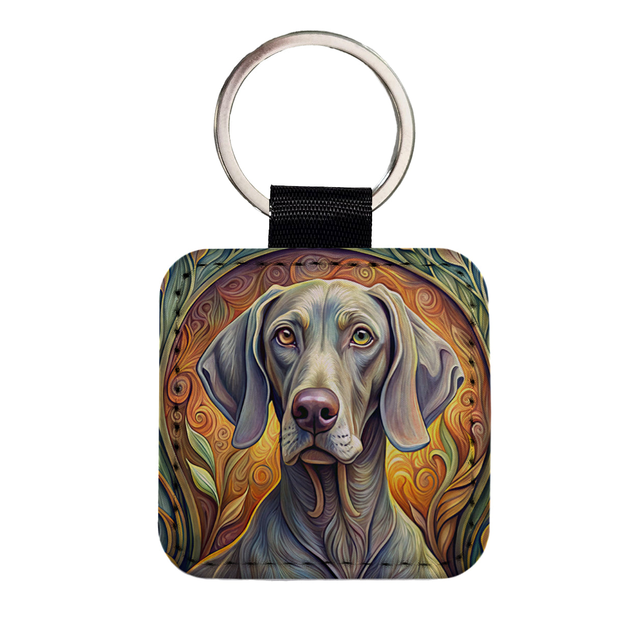 Weimaraner Dog Art Nouveau Square Faux Leather Keychain