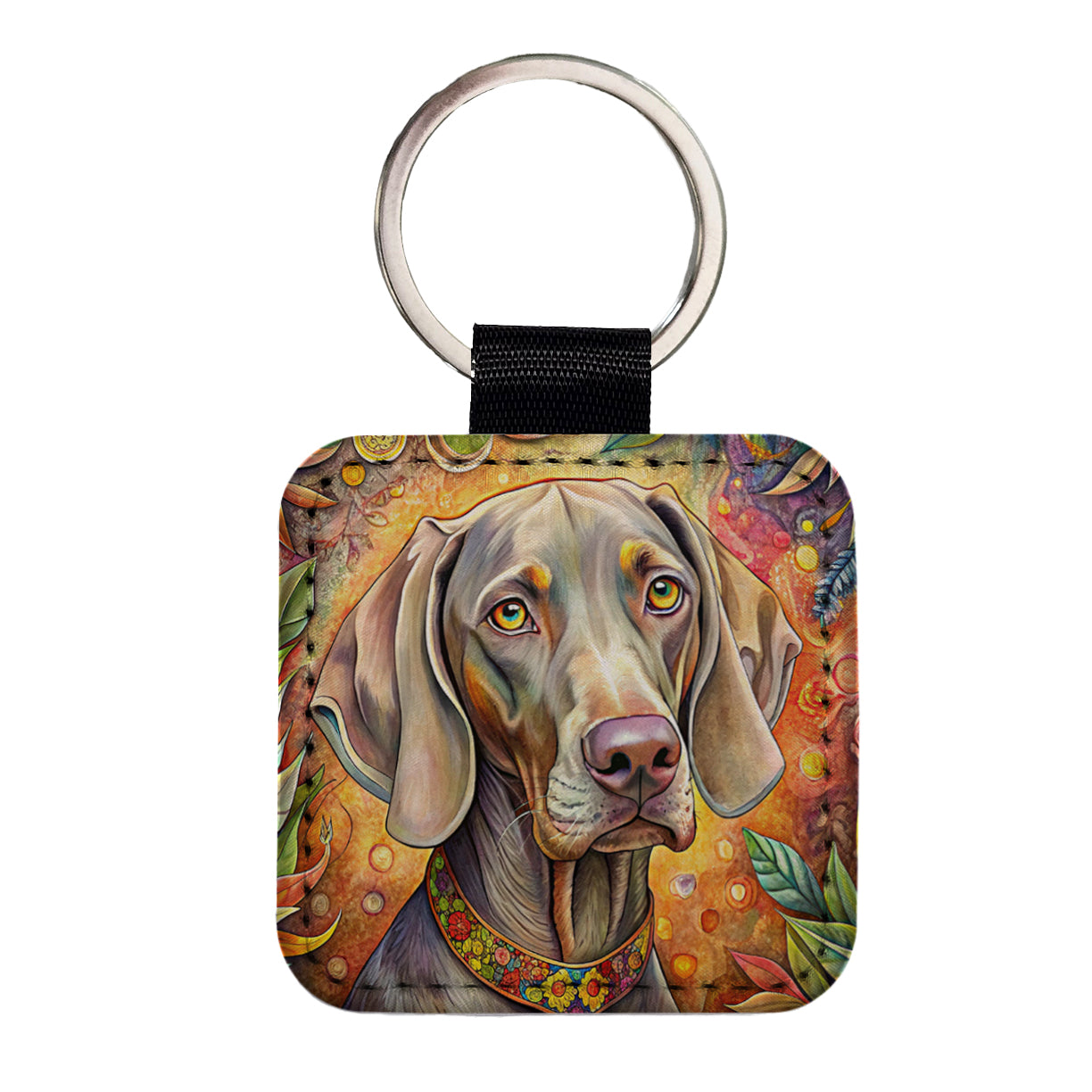 Weimaraner Dog Bohemian Art Square Faux Leather Keychain