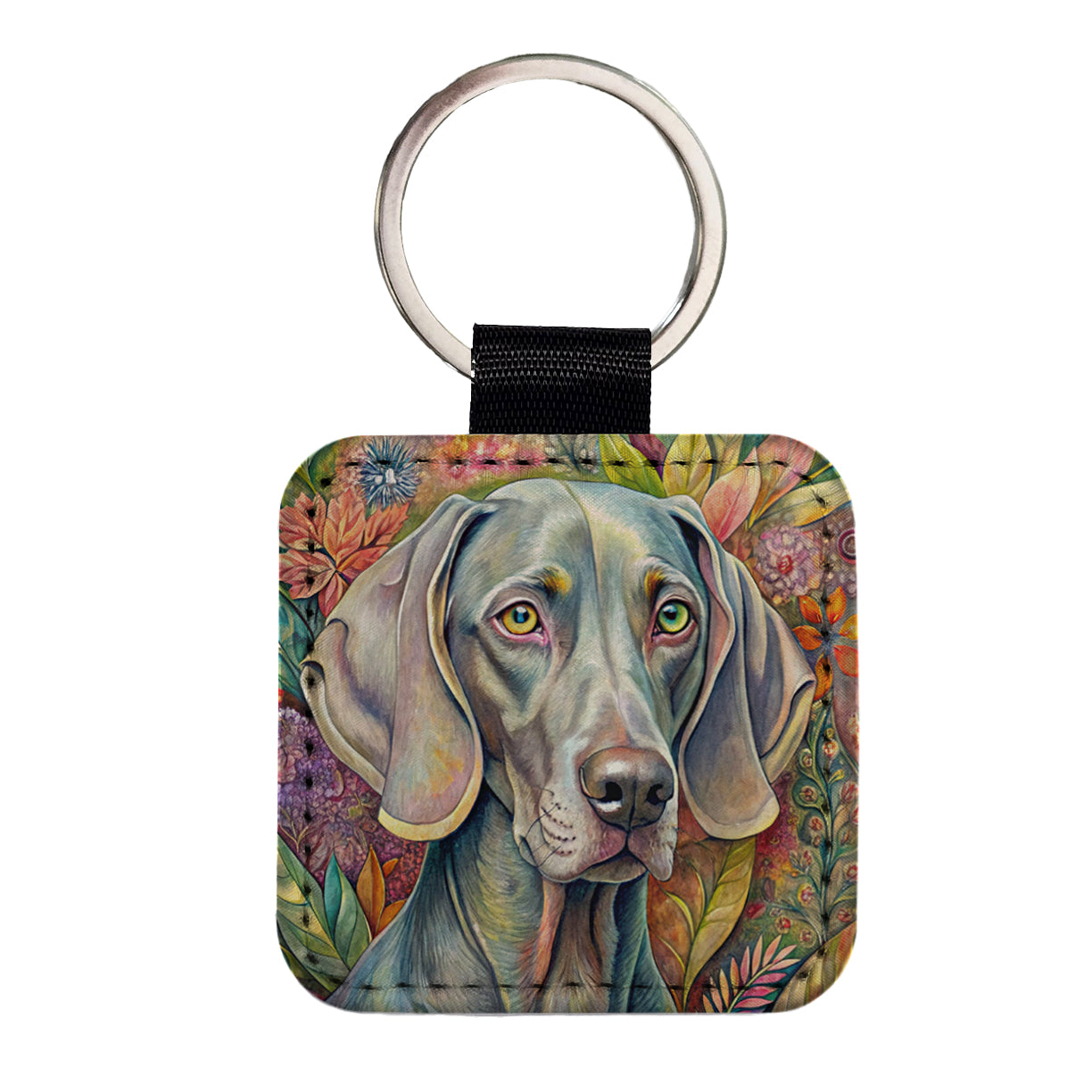 Weimaraner Dog French Bohemian Art Square Faux Leather Keychain