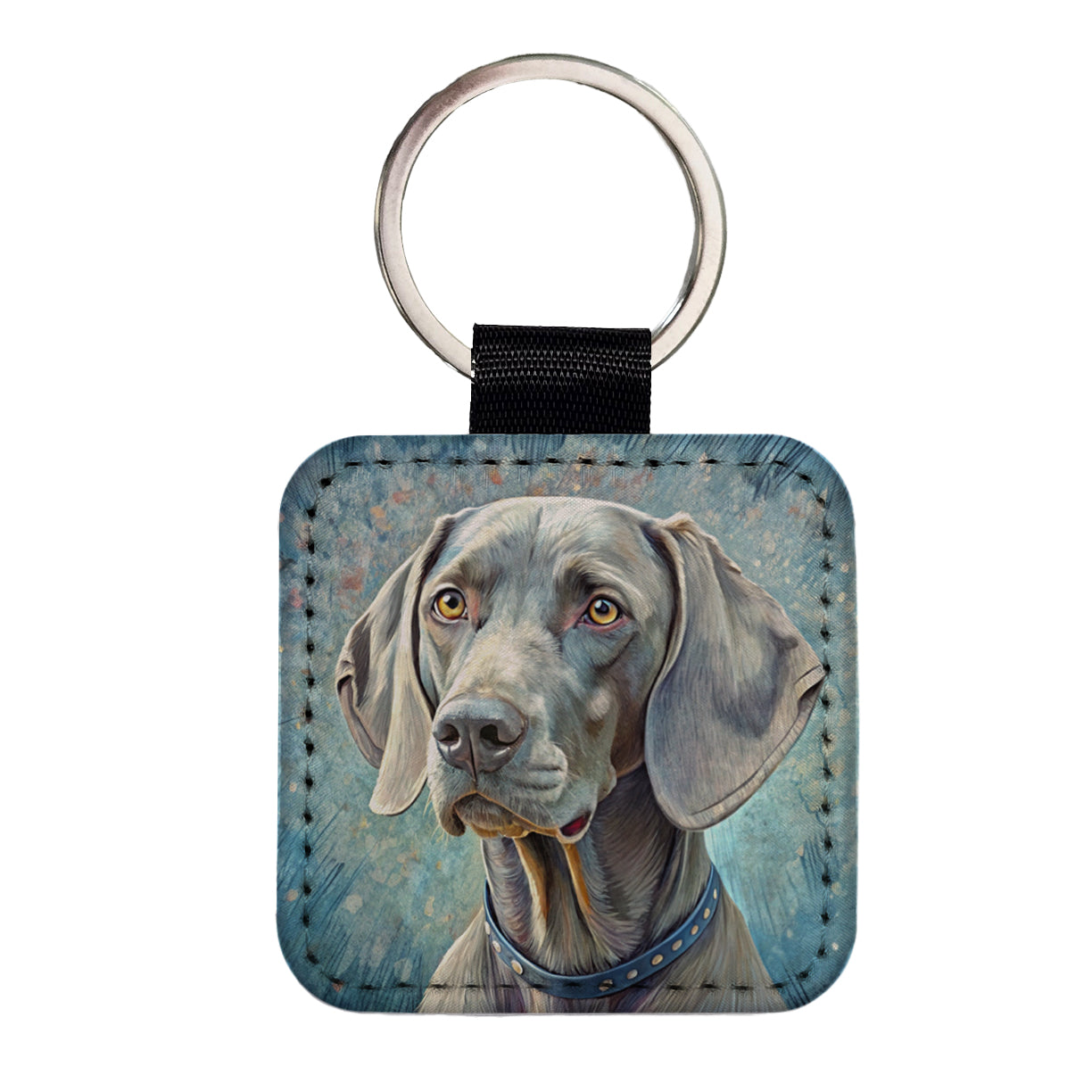 Weimaraner Dog Illustration Square Faux Leather Keychain