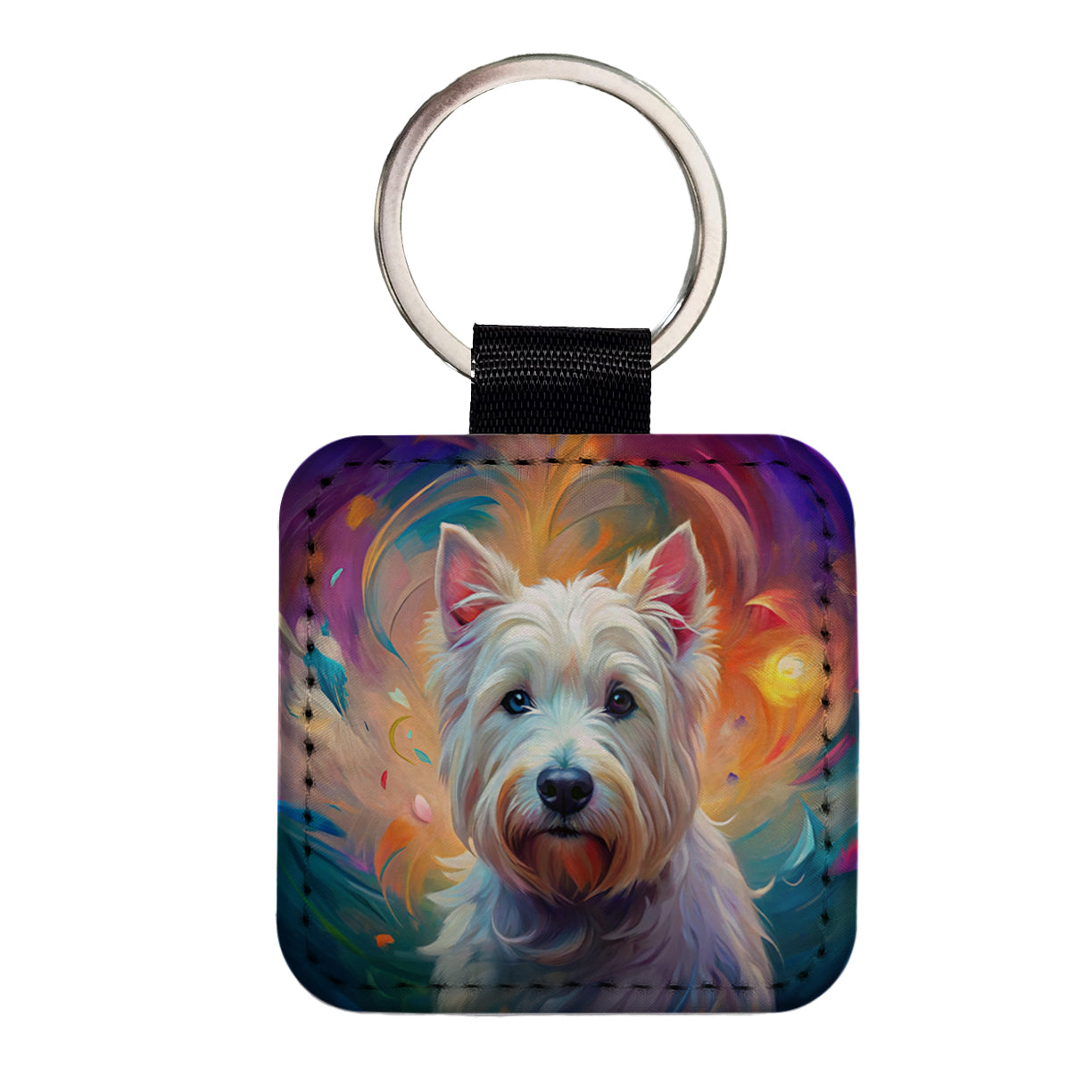 West Highland White Terrier Westie Dog Abstract Art Square Faux Leather Keychain