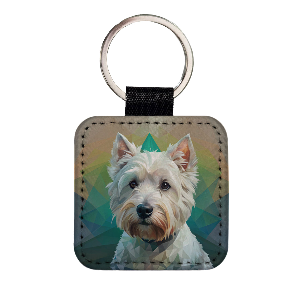 West Highland White Terrier Westie Dog Contemporary Art Square Faux Leather Keychain