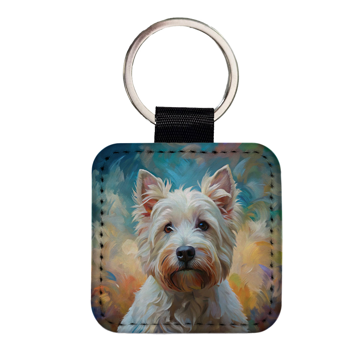West Highland White Terrier Westie Dog Expressionism Art Square Faux Leather Keychain