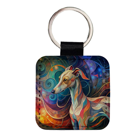 Whippet Dog Abstract Stylized Art Square Faux Leather Keychain
