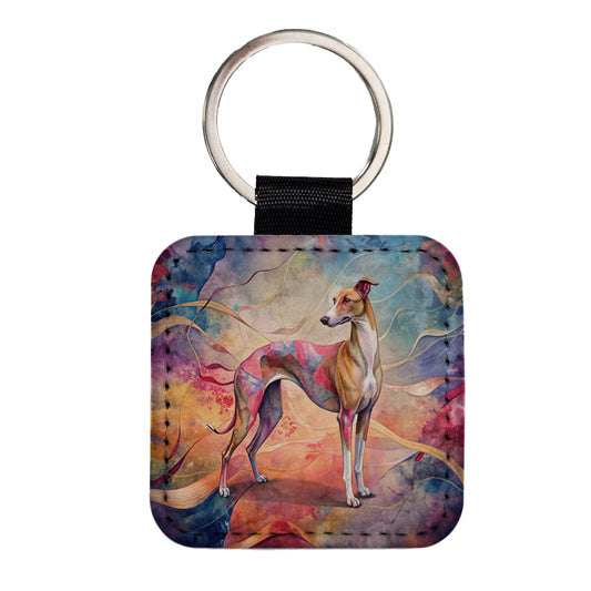 Whippet Dog Contemporary Art Square Faux Leather Keychain
