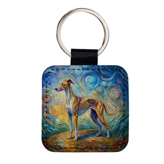 Whippet Dog Expressionism Art Square Faux Leather Keychain
