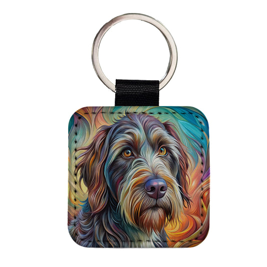 Wirehaired Pointing Griffon Dog Abstract Art Square Faux Leather Keychain