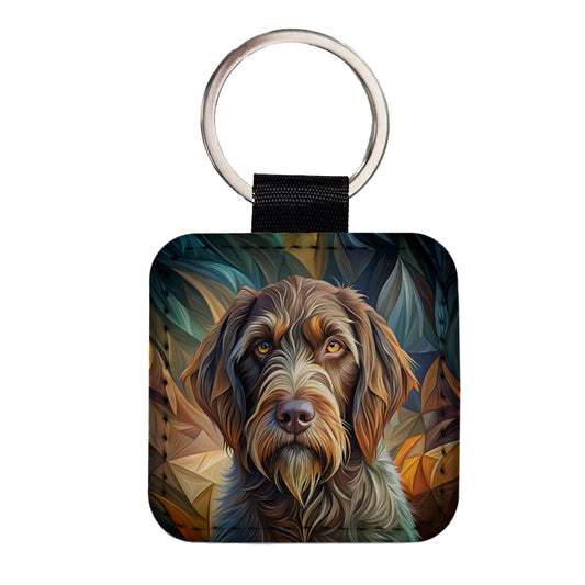 Wirehaired Pointing Griffon Dog Abstract Stylized Art Square Faux Leather Keychain