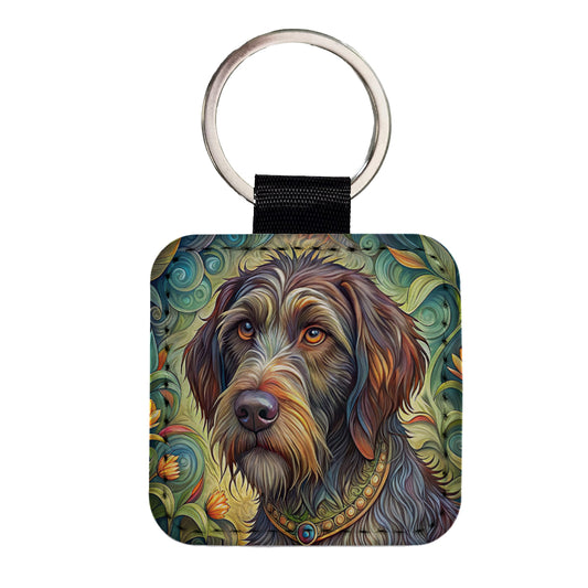 Wirehaired Pointing Griffon Dog Art Nouveau Square Faux Leather Keychain