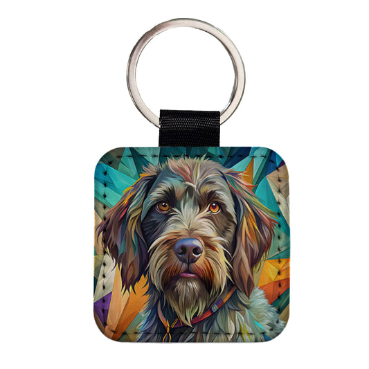 Wirehaired Pointing Griffon Dog Contemporary Art Square Faux Leather Keychain